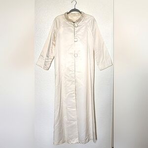 Vintage 1960s Satin Full Length Handmade Dress Coat with Sequined Collar. Size S